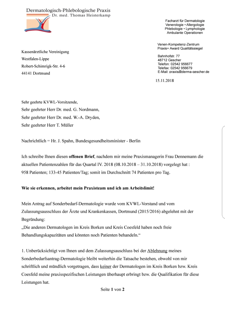 Offener Brief An Kassenärztliche Vereinigung Westfalen Lippe Und